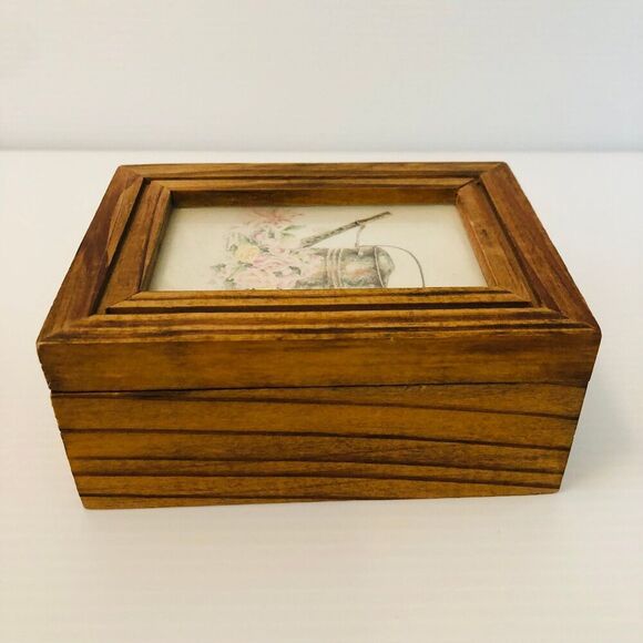 Small Wood Trinket Box Cottage Core Vintage Country - Picture 5 of 8